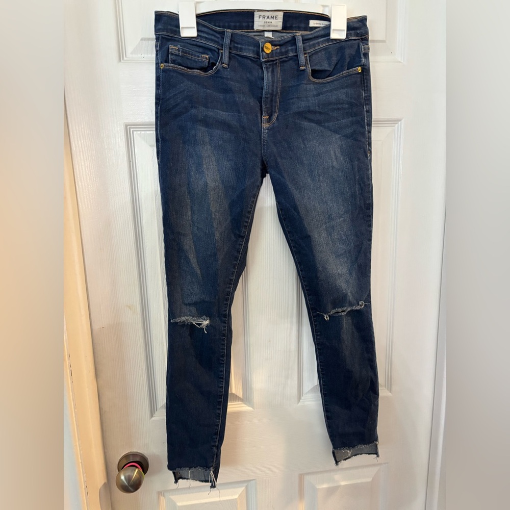 Frame Denim Jeans Womens Size 30 Ali High Rise Cigarette Distressed Raw Hem Crop